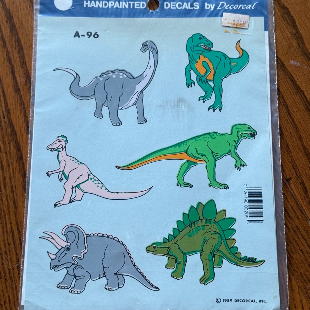 Vintage Dinosaurs Decal New Decoral 1989 Handpainted Rare USA Decorating Boys